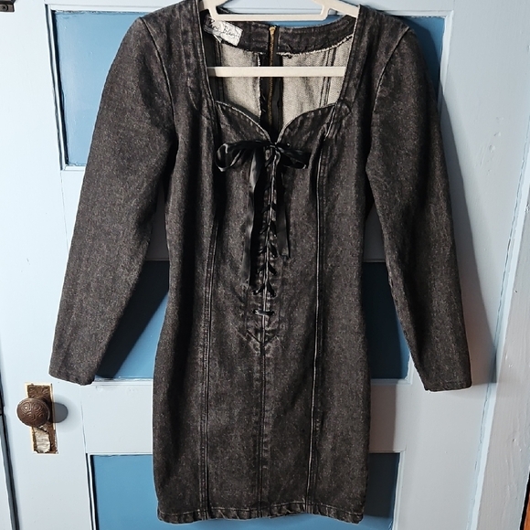 Vintage Paris Blues Women's Black Bodycon Mini Denim Dress 5 - Picture 3 of 13